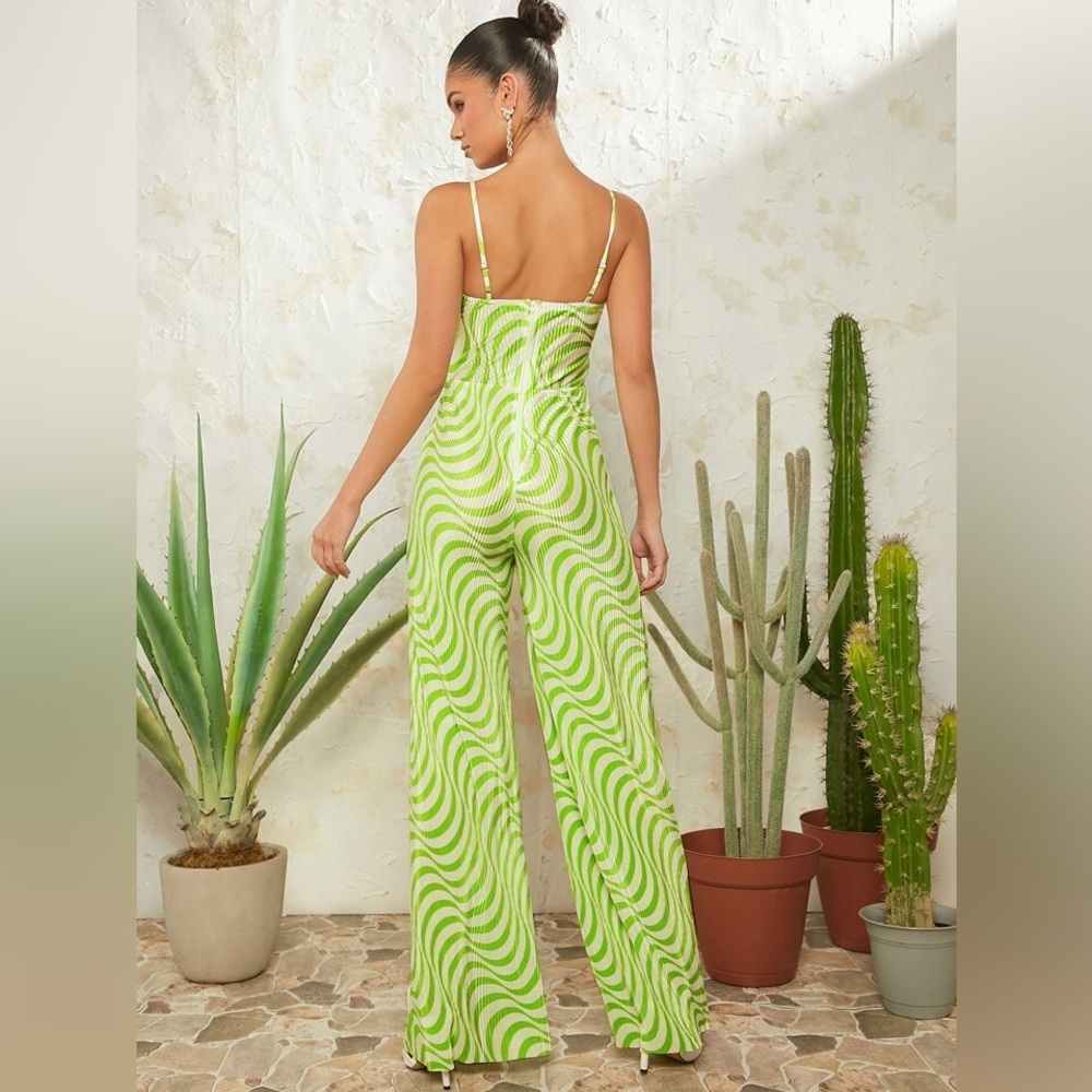 L'Amorae Wave Plisse Twist Cut Out Cami Wide Leg Jumpsuit - Picture 2 of 12
